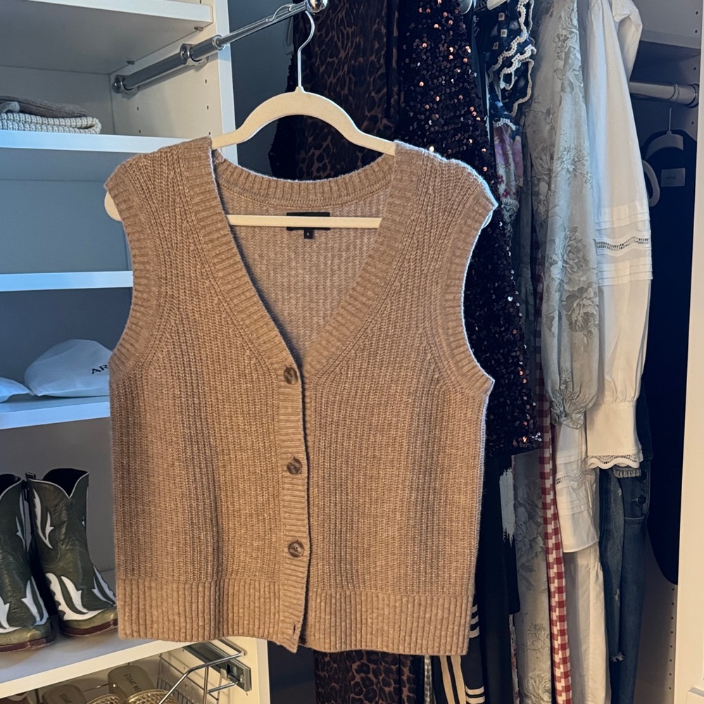 Quince V-Neck Buttoned Sweater in Tan